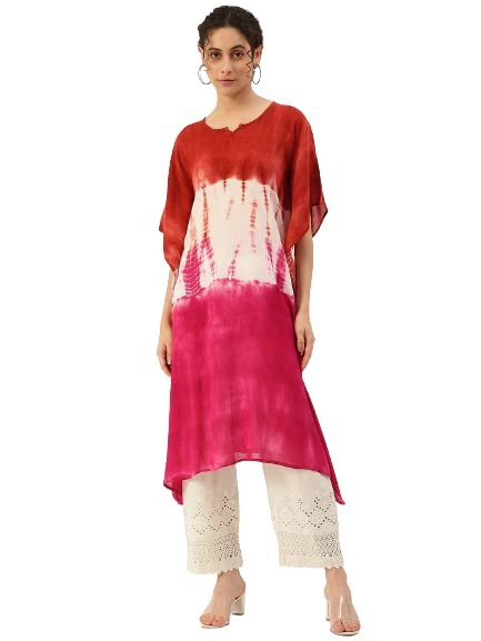 Maaesa Women Handcrafted Tie & Dye Rayon Crepe Kaftan Kurta | Casual Wear | Flowy Kaftan Style | Lightweight & Breathable Fabric