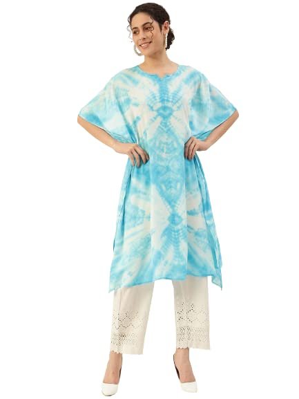 Maaesa Women Handcrafted Tie & Dye Rayon Crepe Kaftan Kurta | Casual Wear | Flowy Kaftan Style | Lightweight & Breathable Fabric