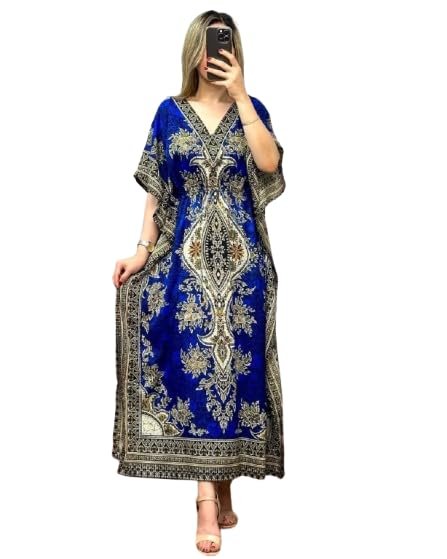 NAIADES Women's Kaftan Dress – Bohemian Printed V-Neck Long Maxi Caftan with Loose Fit & Elegant Design (Kaftan-Kurti)