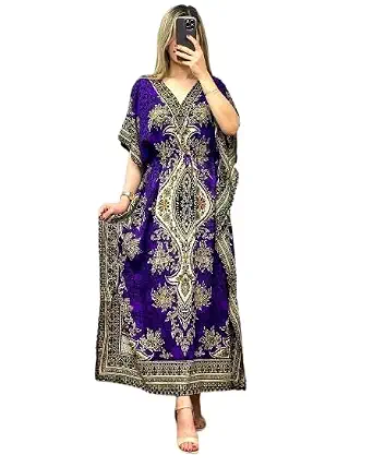 NAIADES Women's Kaftan Dress – Bohemian Printed V-Neck Long Maxi Caftan with Loose Fit & Elegant Design (Kaftan-Kurti)