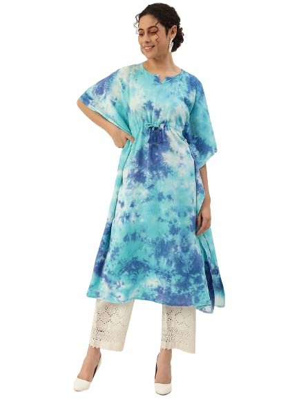 Maaesa Women Handcrafted Tie & Dye Rayon Crepe Kaftan Kurta | Casual Wear | Flowy Kaftan Style | Lightweight & Breathable Fabric
