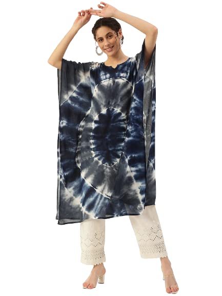 Maaesa Women Handcrafted Tie & Dye Rayon Crepe Kaftan Kurta | Casual Wear | Flowy Kaftan Style | Lightweight & Breathable Fabric