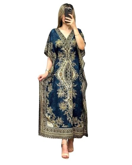 NAIADES Women's Kaftan Dress – Bohemian Printed V-Neck Long Maxi Caftan with Loose Fit & Elegant Design (Kaftan-Kurti)