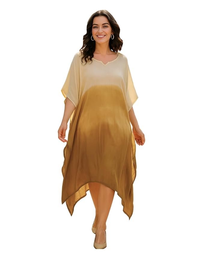 Maaesa Women Handcrafted Tie & Dye Rayon Kaftan Dress | Casual Wear | Flowy Kaftan Style | Lightweight & Breathable Fabric