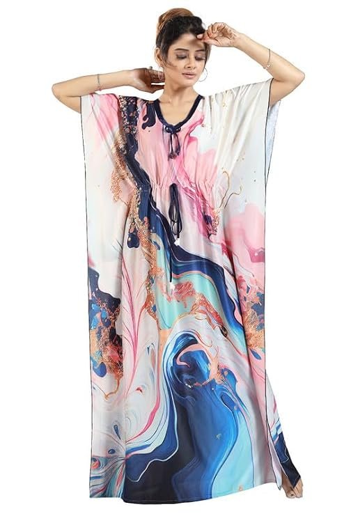 Women's- Kaftan/Nighty/Maxi/Gown/Nightdress/Nightwear Serena Fabric- V-Neck Floral Print
