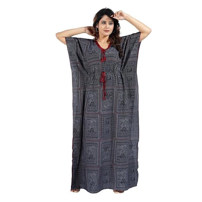 Kaftan Printed Cotton Maxi Dress/Nighty/Nightdress for Ladies/Girls/Women | Free Size