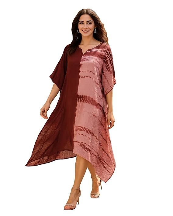 Maaesa Women Handcrafted Tie & Dye Rayon Kaftan Dress | Casual Wear | Flowy Kaftan Style | Lightweight & Breathable Fabric