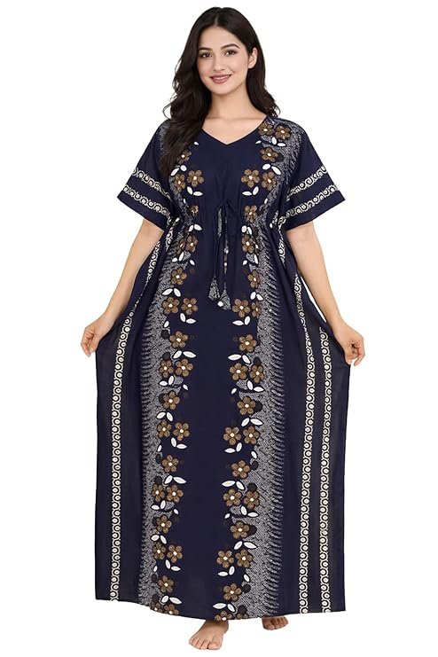 Bahumaan Pure Cotton Kaftan Nighty for Women | Kaftan Maxi for Women | Kaftan Night Gowns for Women | Cotton Nighty for Women Stylish |