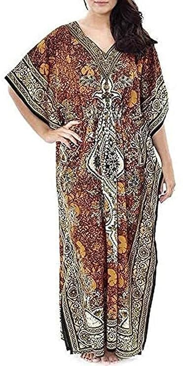 Ukal Women Ladies Oversized Maxi Kimono Loungewear Nightwear Kaftan Tunic Caftan Nightgown Sleepwear House Dress (Free Size)