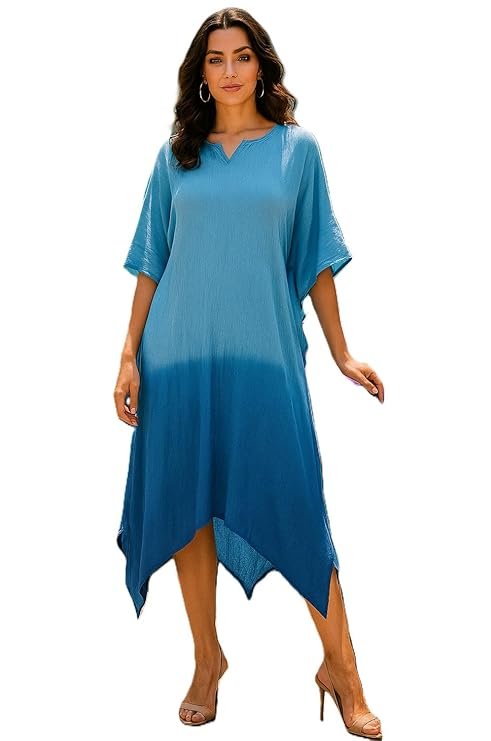 Maaesa Women Handcrafted Tie & Dye Rayon Kaftan Dress | Casual Wear | Flowy Kaftan Style | Lightweight & Breathable Fabric