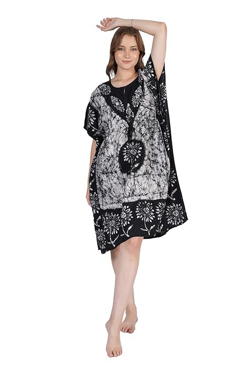 Onekbhalo Women's Cotton Batik Print Knee Length Short Kaftan Nighty