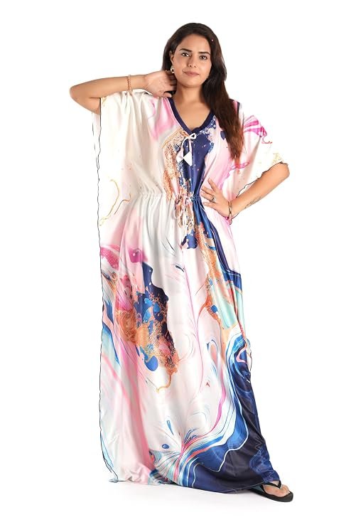 Women's Printed Satin Blend Kaftan Nighty/Nightgown/Nightwear/Maxi WSR-147