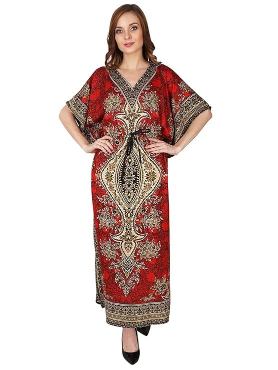 Ukal Women Ladies Oversized Maxi Kimono Loungewear Nightwear Kaftan Tunic Caftan Nightgown Sleepwear House Dress (Free Size)