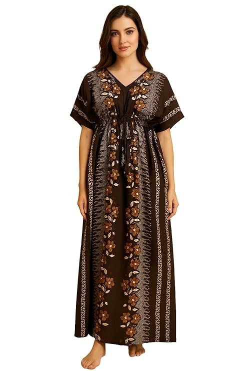 Bahumaan Pure Cotton Kaftan Nighty for Women | Kaftan Maxi for Women | Kaftan Night Gowns for Women | Cotton Nighty for Women Stylish |