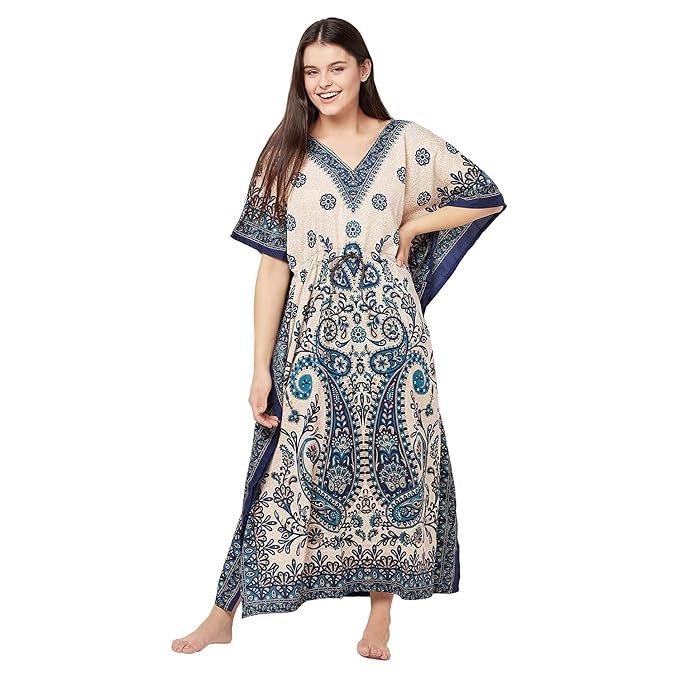 Ukal Women Ladies Oversized Maxi Kimono Loungewear Nightwear Kaftan Tunic Caftan Nightgown Sleepwear House Dress (Free Size)