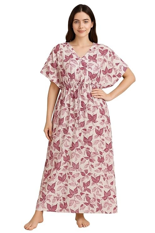 Bahumaan Pure Cotton Kaftan Nighty for Women | Kaftan Maxi for Women | Kaftan Night Gowns for Women | Cotton Nighty for Women Stylish |