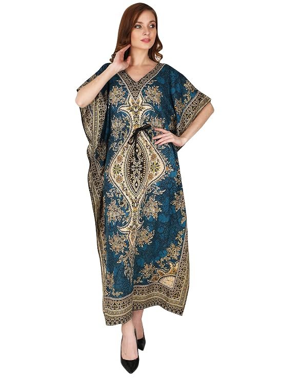 Ukal Women Ladies Oversized Maxi Kimono Loungewear Nightwear Kaftan Tunic Caftan Nightgown Sleepwear House Dress (Free Size)