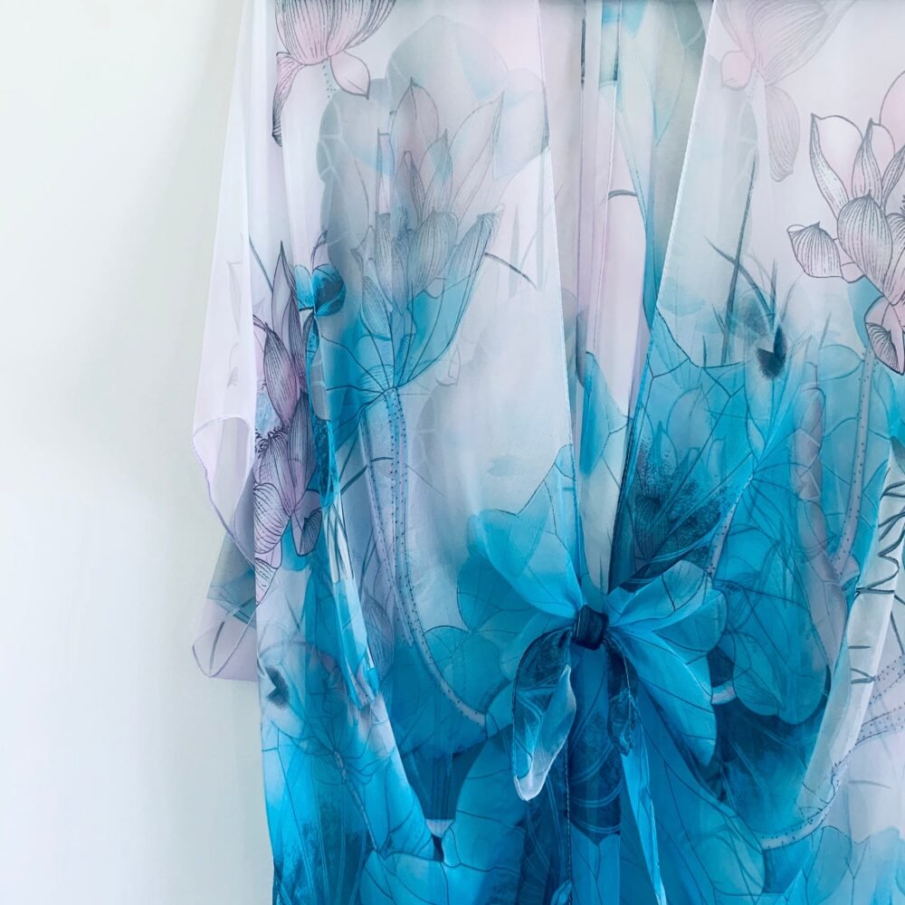 Boho Kimono: Turquoise Water Lily Sheer Festival Wrap