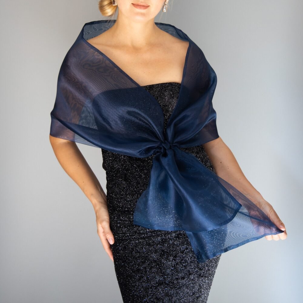 Navy blue organza wrap navy pull through wrap navy shawl navy bridesmaid shawl navy blue organza scarf navy loop wrap woman organza shrug