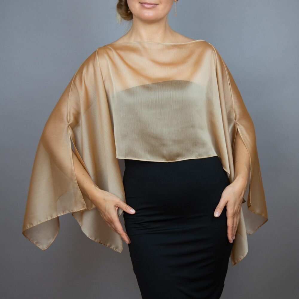 Gold chiffon capelet wrap shrug wedding dress, luxury black evening shrug, evening capelet, shoulder cape, colors available, opera costume
