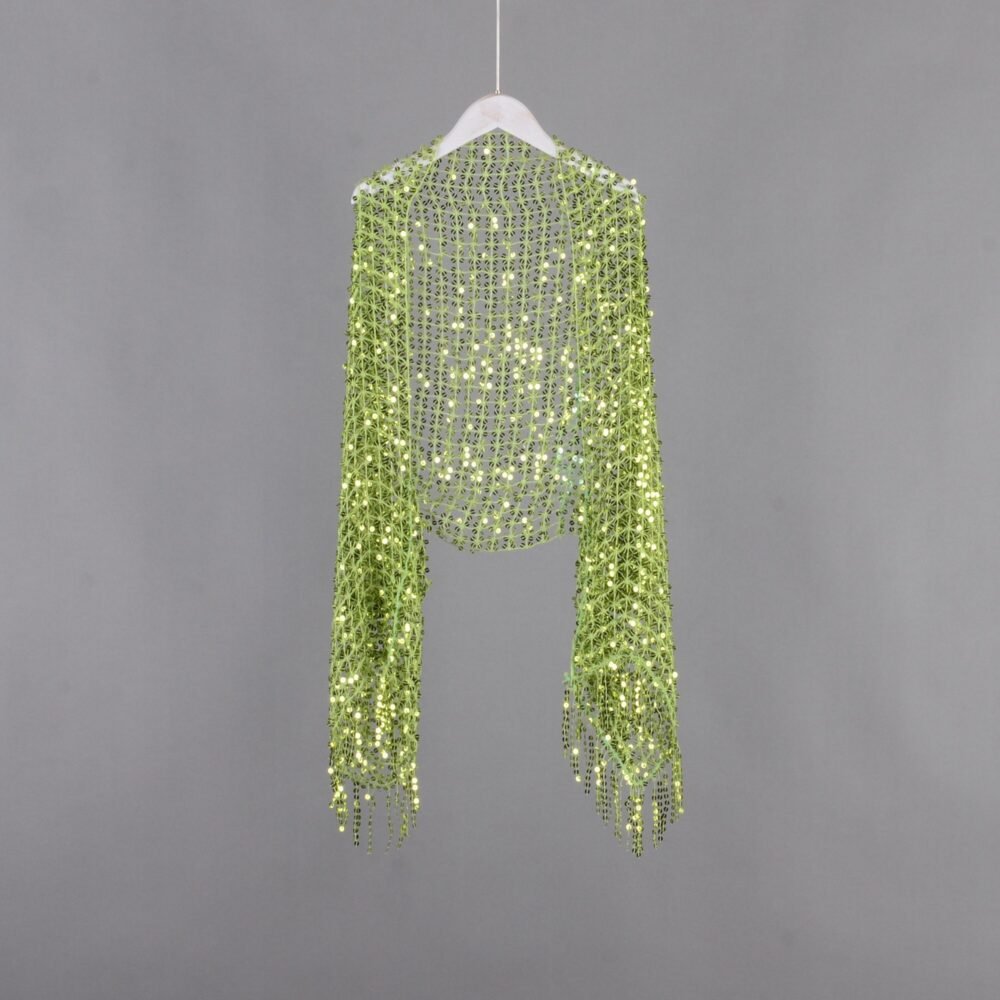 Green Sequin Mesh Shrug, Tassel Bolero, Party Shawl