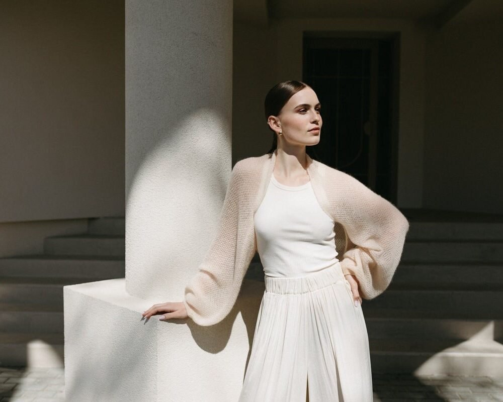 Bridal Cover up Bolero Shawl, Wedding Mohair Shrug, Lightweight Open Front Bridal Sweater, Wedding Soft Mohair Knitted Shrug / ELIZABETH