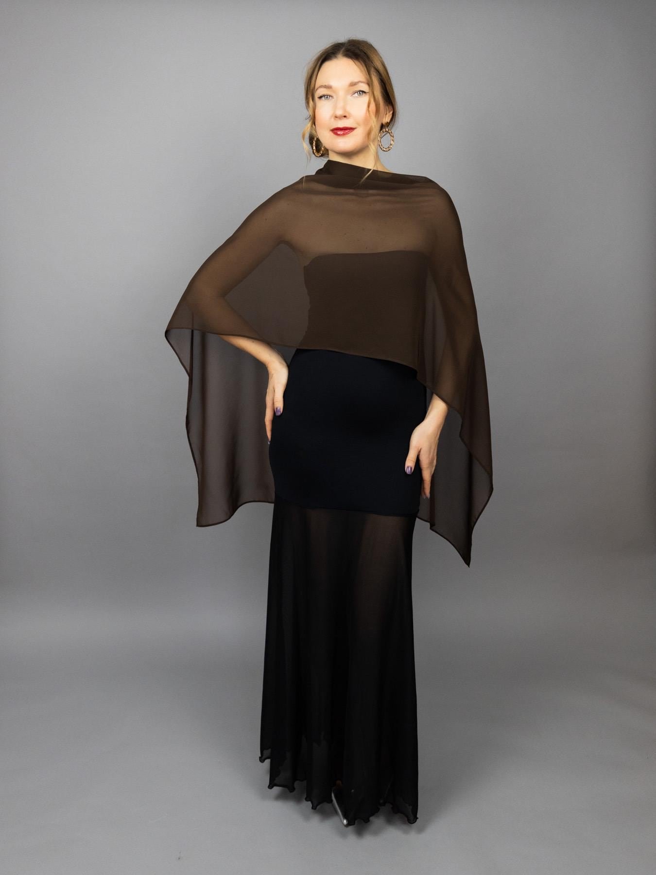 Brown capelet brown shrug dark brown Greek style wrap sheer Greek cape sheer scarf brown cape bridesmaids wrap sheer bridal cape brown shawl