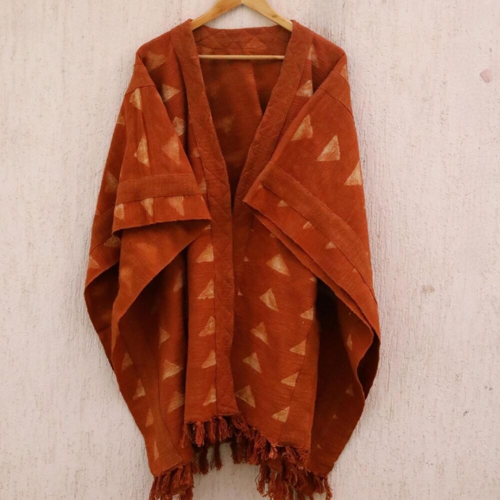 Handloomed Mudcloth Shrug: Rust African Print Cotton Kimono