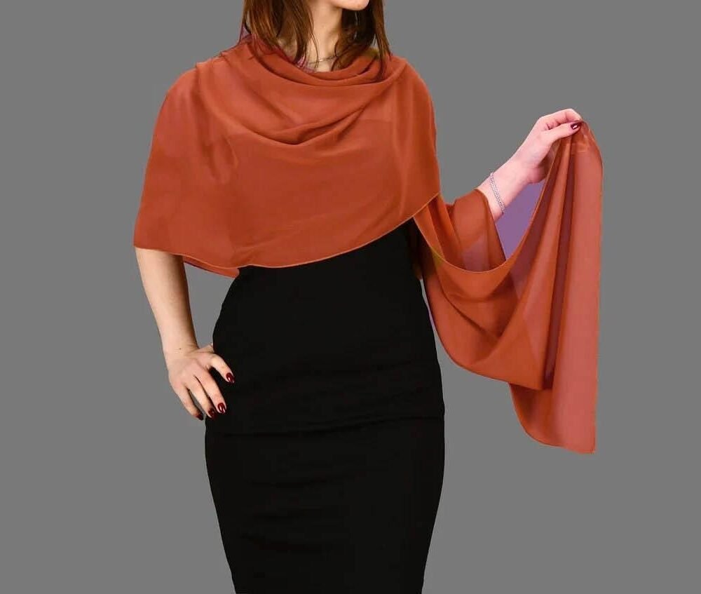Chiffon Summer Shawl Wrap Bolero, Wedding Shrug, Extra Long Option Available, Burnt Orange, Brick Color, Terracota
