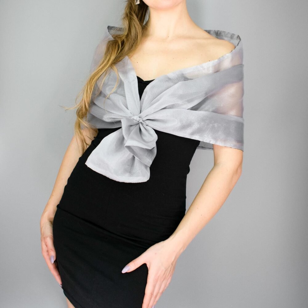 Light grey organza wrap silver pull through wrap shawl light grey bridesmaid shawl grey organza scarf silver loop wrap woman organza shrug