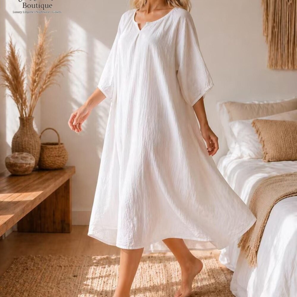 Pure Cotton Nightgown Pajama Dress – Loose Soft Sleepwear nightgown Lounge nightdress