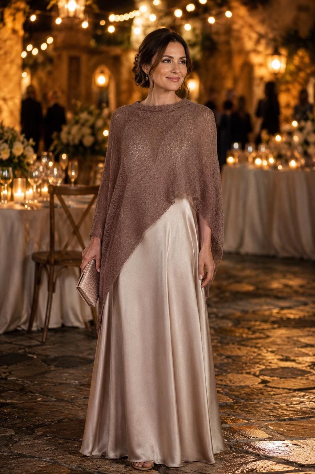 Mocha Mousse Lightweight Knit Beige Poncho Shawl Scarf Cape Bolero All in One! Wedding Evening Dress Shoulder Cover up, Summer Resort, #23