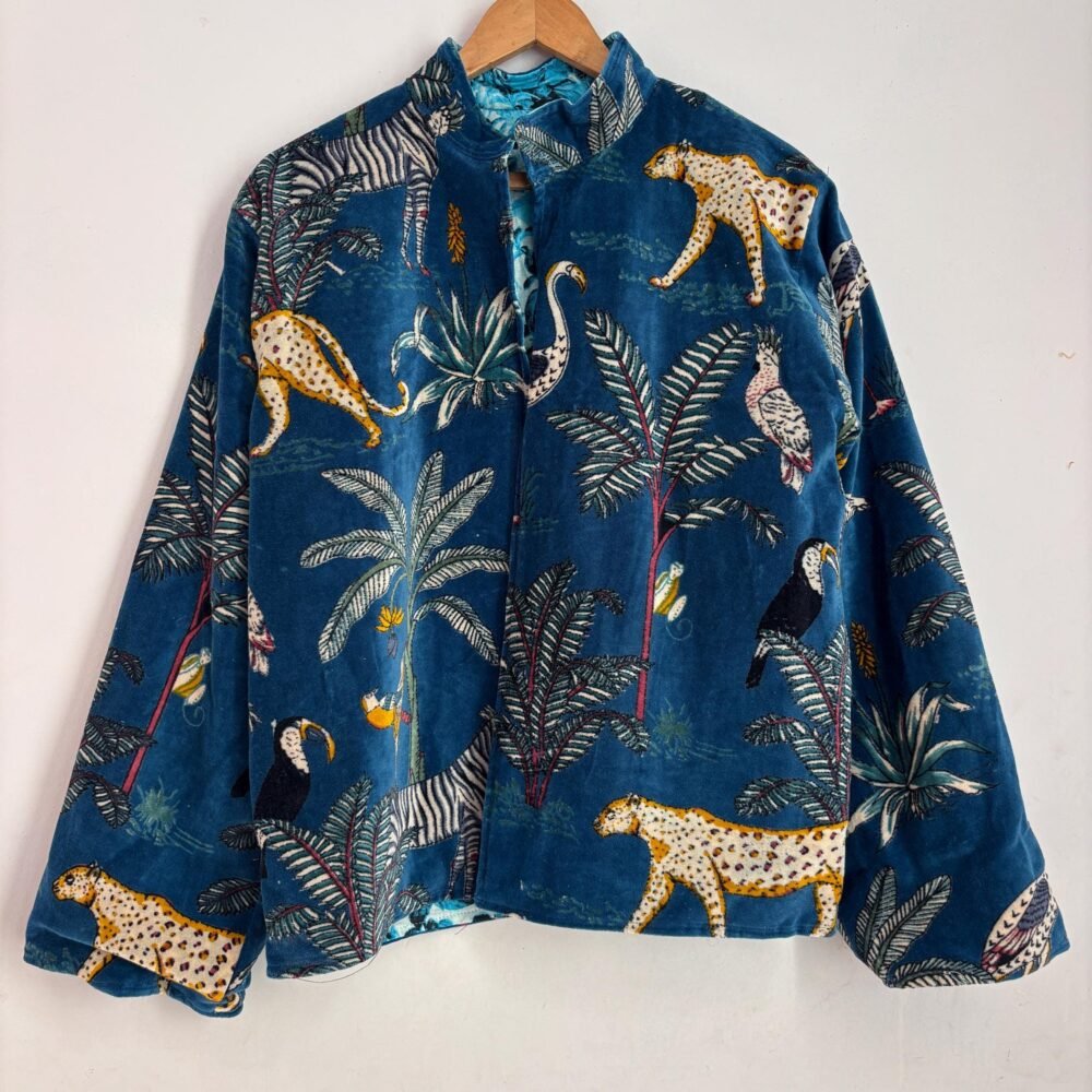 Exotic Wildlife Graphic Handcrafted Velvet Boxy Shrug Jacket suzani jacket