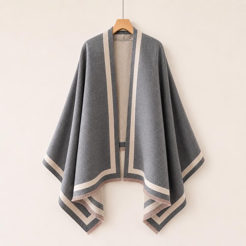 Women's Ruana Cape Wrap, Open Front Poncho Cardigan, Soft Shawl Kimono Jacket