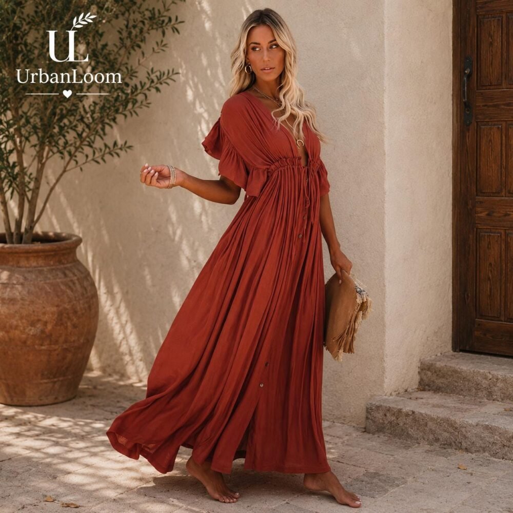 Women's Rayon Slub Beach Cover-Up Dress | Loose Sun Protection Swim Cover