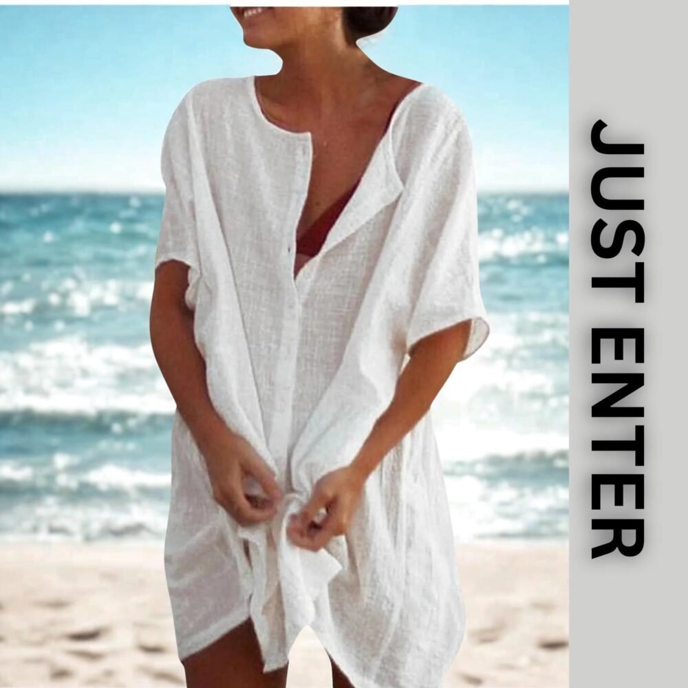 Beach Cover Up Dress, Oversized Kaftan Dress, slub cotton Swimsuit Cover Up, Loose Summer Tunic, Resort Wear, Boho Beach Dress