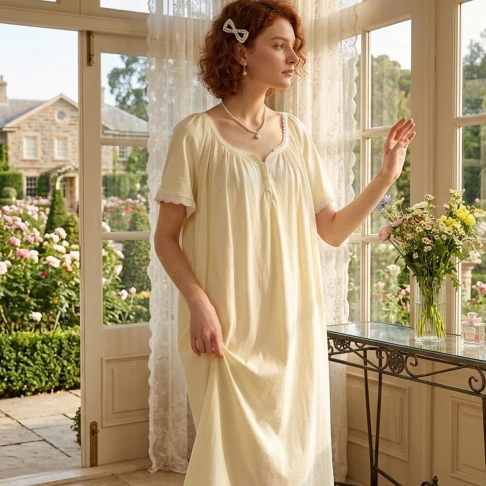Vintage Style Lace Trim Nightgown | Romantic Cottagecore Sleep Dress