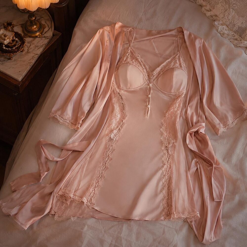 Women’s Lace Satin Nightgown - Padded Slip Dress, Robe Sleepwear, Summer Lounge